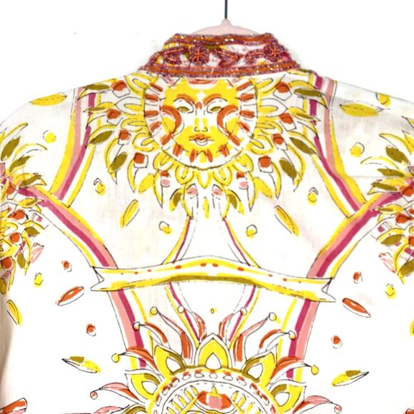 Bohochic Beaded Embellished Tunic  Top Women’s SZ L White Orange Ethnic Festival - Picture 7 of 11